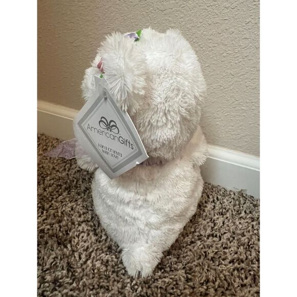 NWT American Gifts Bear Hugger Plush Toy with Flowers and Purple Bow - Picture 4 of 4